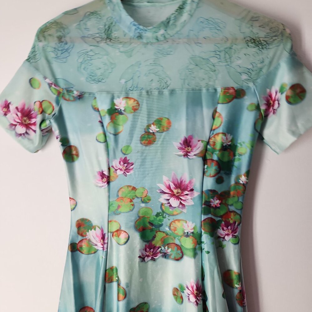 BlackMilk Sanity Check Sheer Splice Dress Fit Flare floral water lily zs S New - Picture 3 of 14